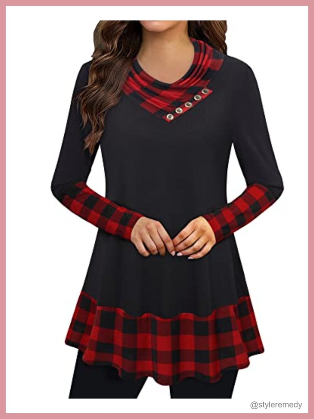 Women's Long Sleeve Cowl Neck Tunic Top Floral Print Button Detail